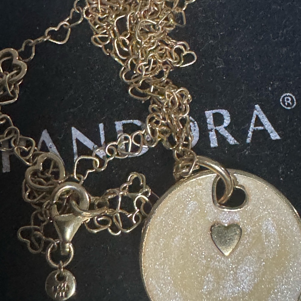 Authentic Pandora Heart & Love You More Round Pendant 18k Gold Plated necklace - Picture 5 of 9